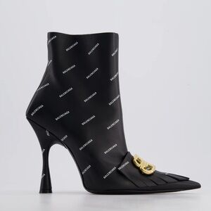 Balenciaga Fringe Knife BB Logo Black Leather Bootie Size 37